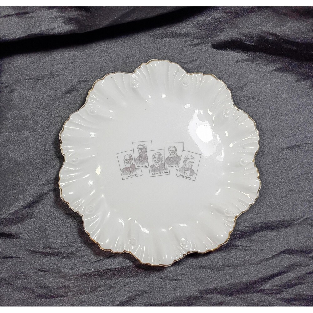 Antique Carlsbad BFHS Austria Poets Plate - Holmes, Longfellow, Lowell, Emerson